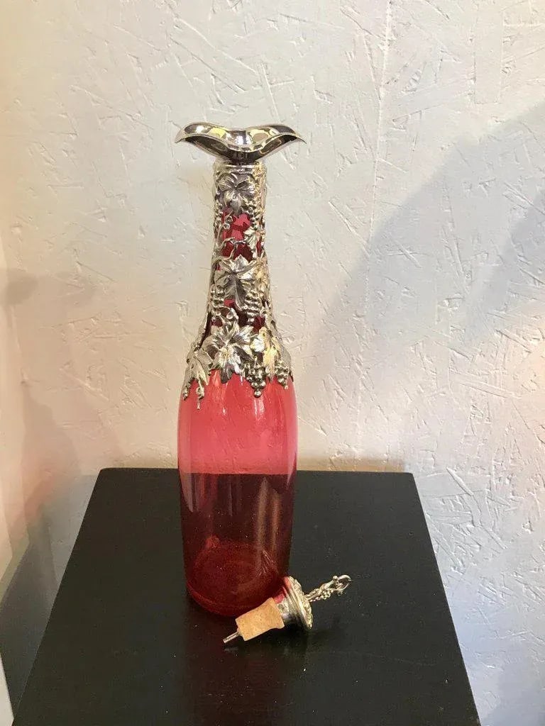 19th Century English Silver Plate and Cranberry Glass Three-Bottle Tauntless - 5