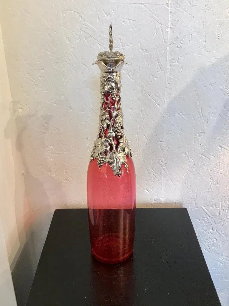 19th Century English Silver Plate and Cranberry Glass Three-Bottle Tauntless - 7