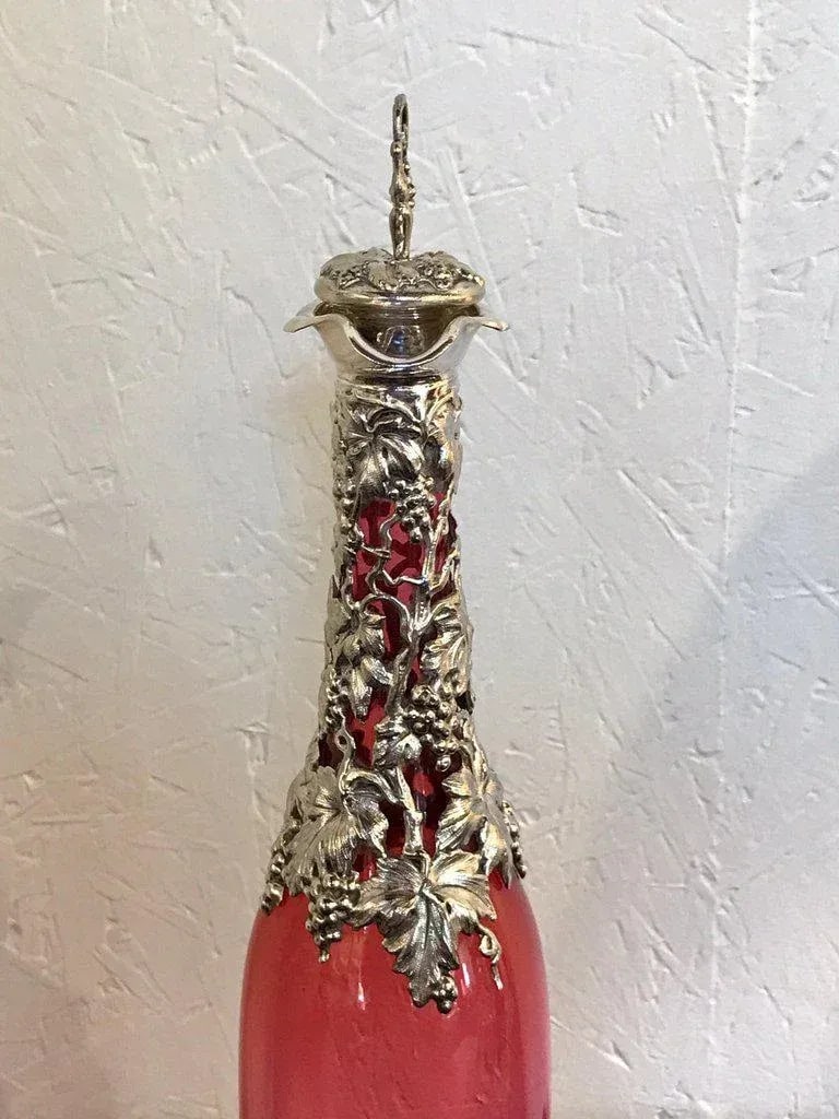 19th Century English Silver Plate and Cranberry Glass Three-Bottle Tauntless - 8