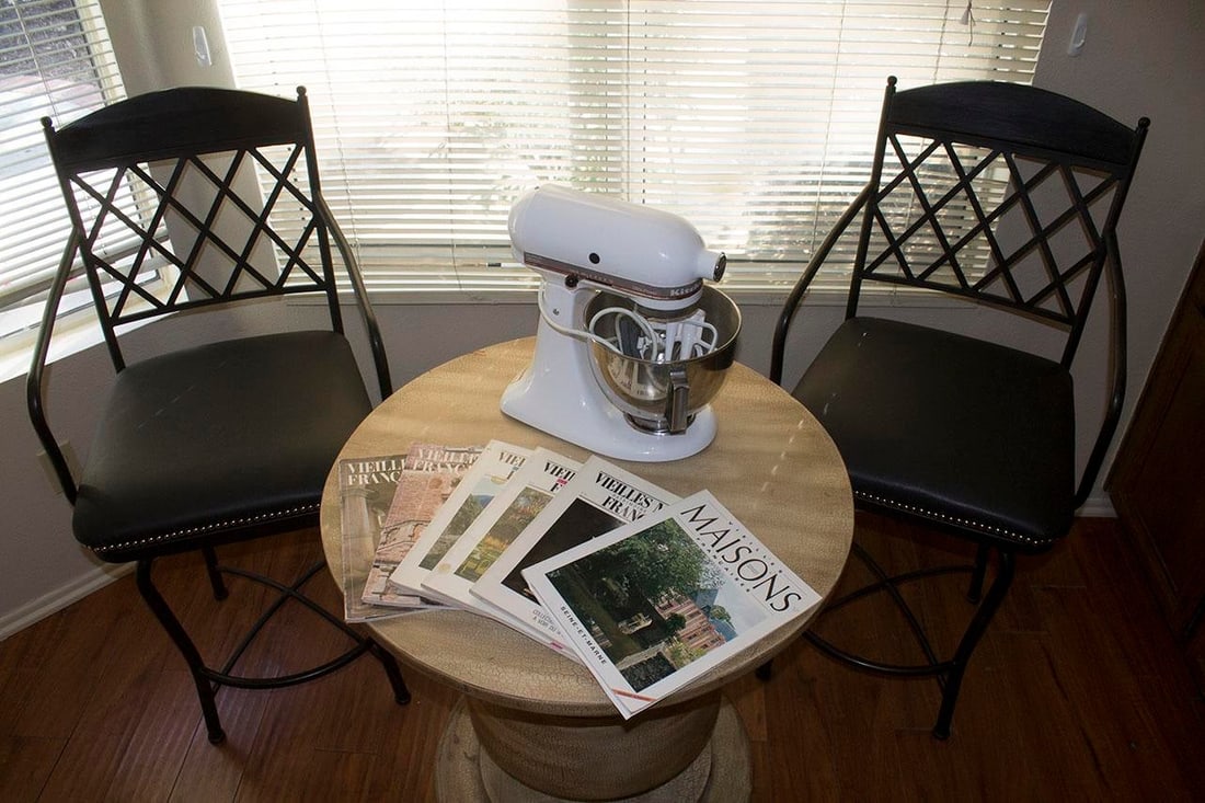 Pair Retro Bar Stools With Custom Made Studded Seats - 5