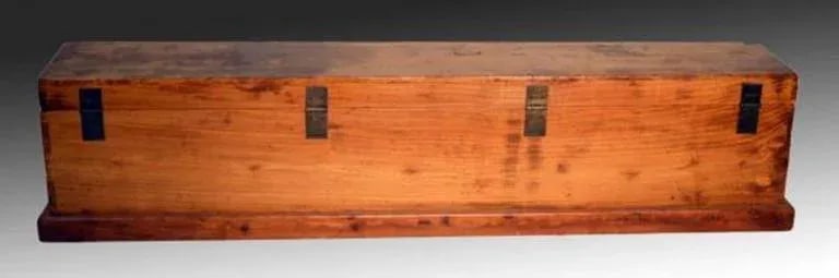 Antique Long Wood Scroll Box With Brass Hardware From China, Circa 1800s - 2