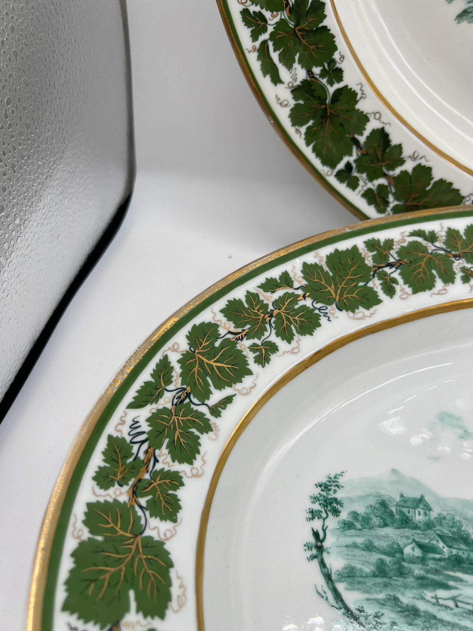 Pair, Meissen Opposing Courting Scene Porcelain "Green Ivy" Platters 19.75" - Circa 1940 - 5