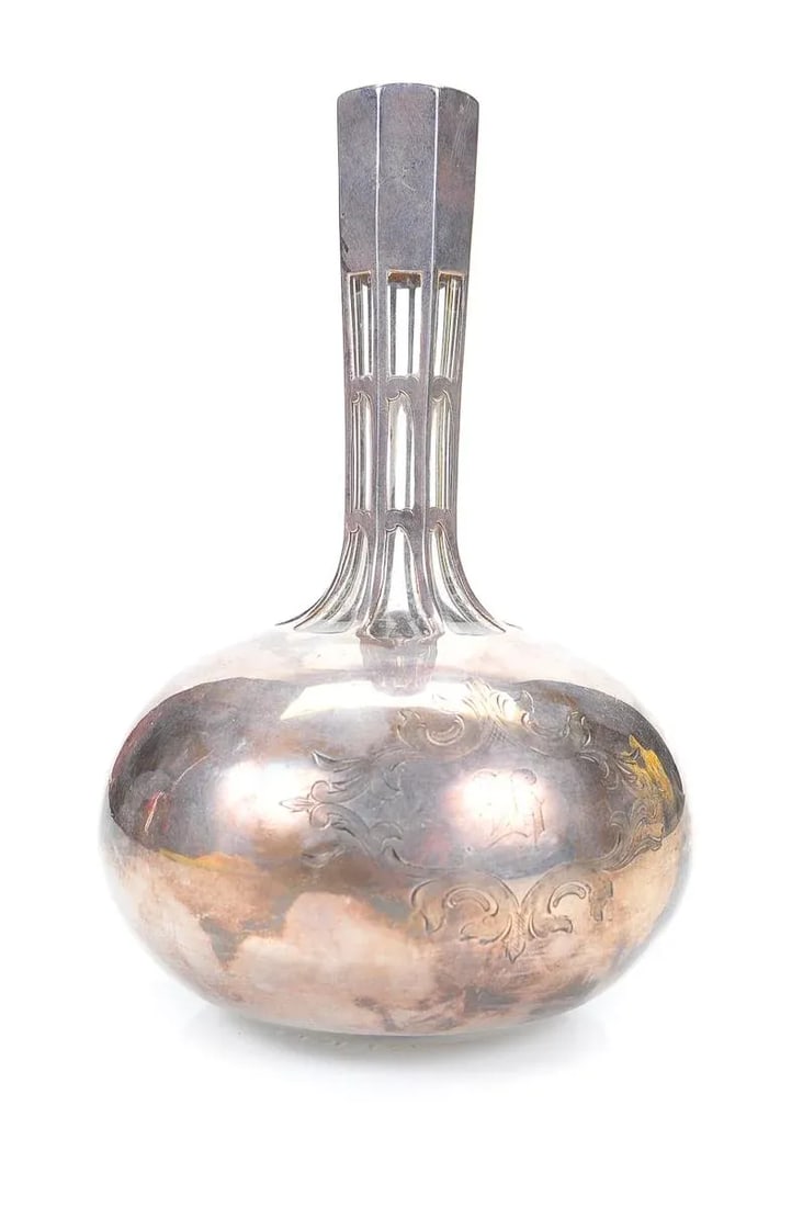 Art Deco Glass Decanter Bottle W/ Heavy Sterling - 2
