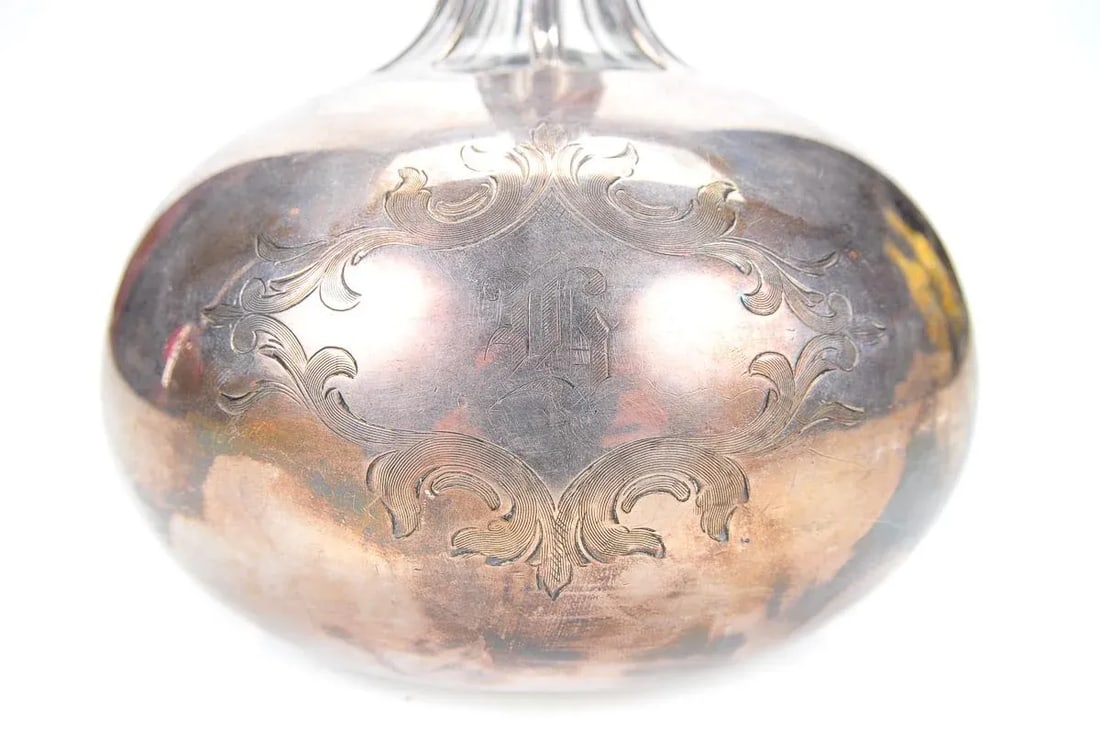 Art Deco Glass Decanter Bottle W/ Heavy Sterling - 3