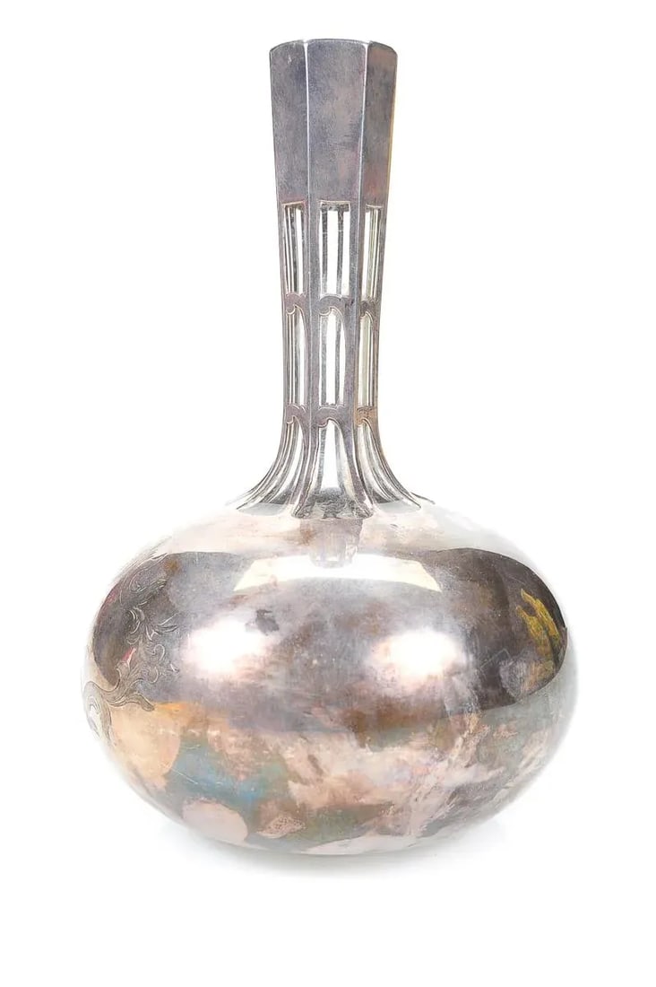 Art Deco Glass Decanter Bottle W/ Heavy Sterling - 4
