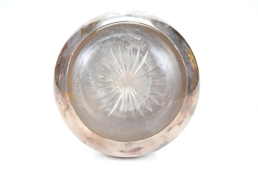 Art Deco Glass Decanter Bottle W/ Heavy Sterling - 5