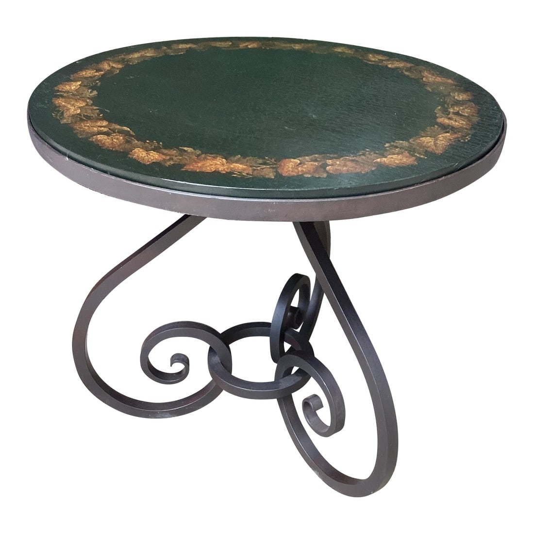 1990s Wrought Iron Brunschwig & Fils Hand Painted Accent Table (1 of 7)
