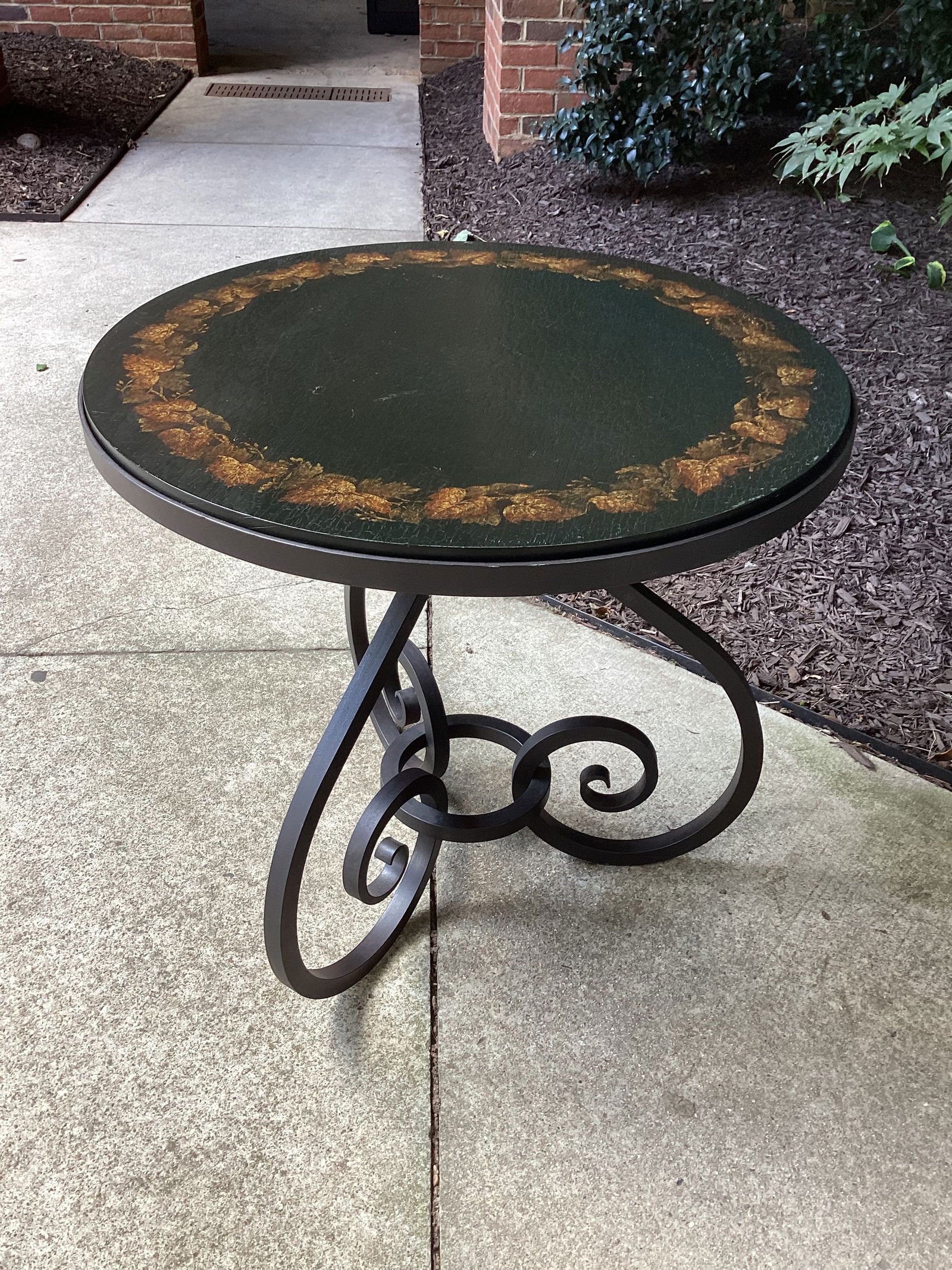 1990s Wrought Iron Brunschwig & Fils Hand Painted Accent Table - 2