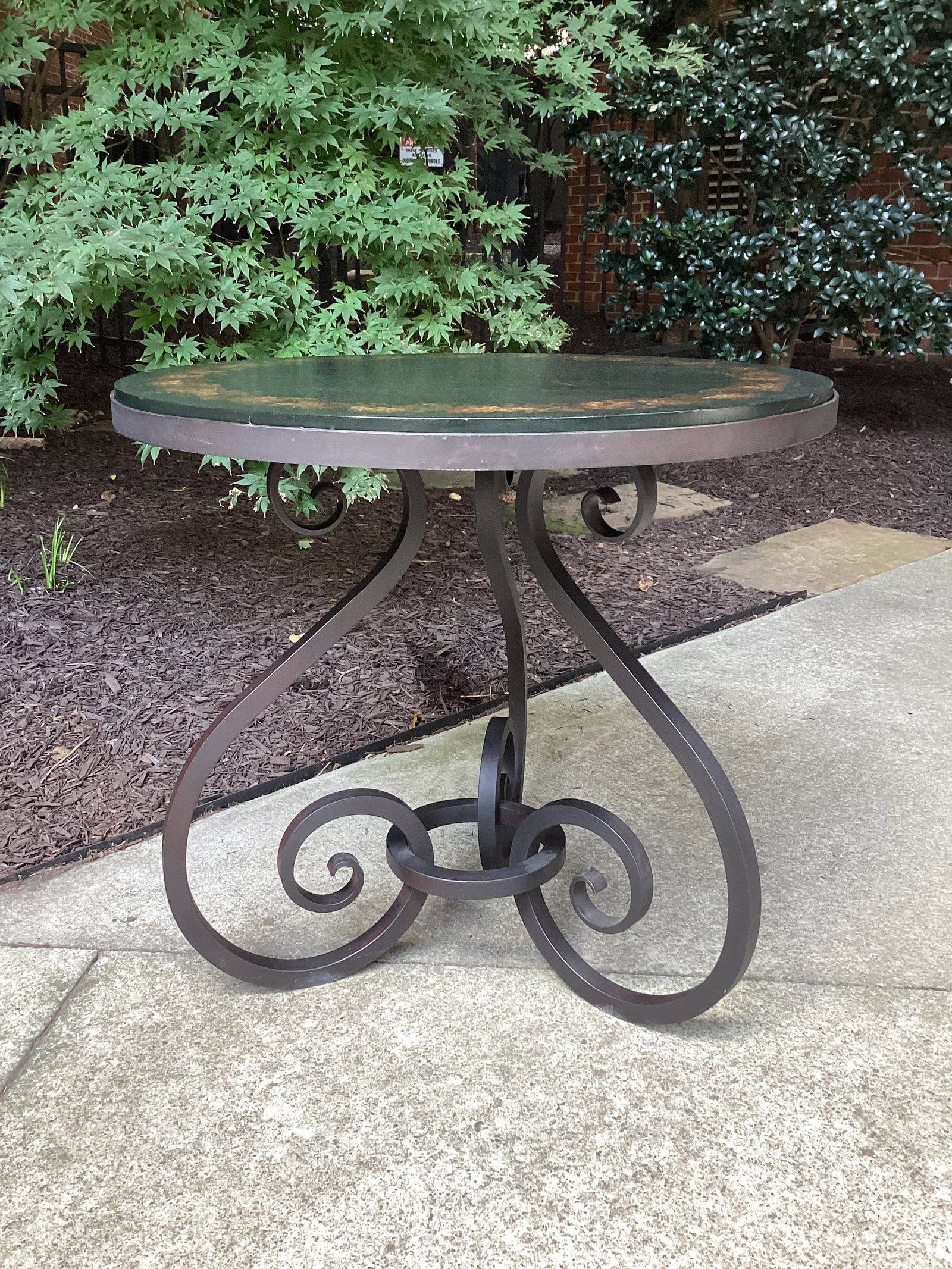 1990s Wrought Iron Brunschwig & Fils Hand Painted Accent Table - 3