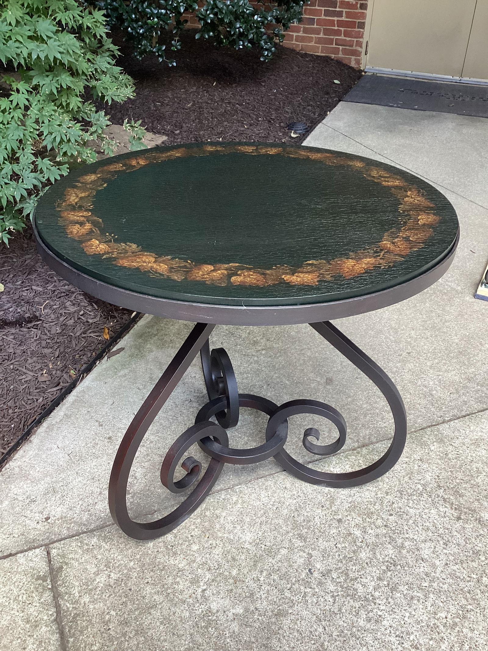 1990s Wrought Iron Brunschwig & Fils Hand Painted Accent Table - 4