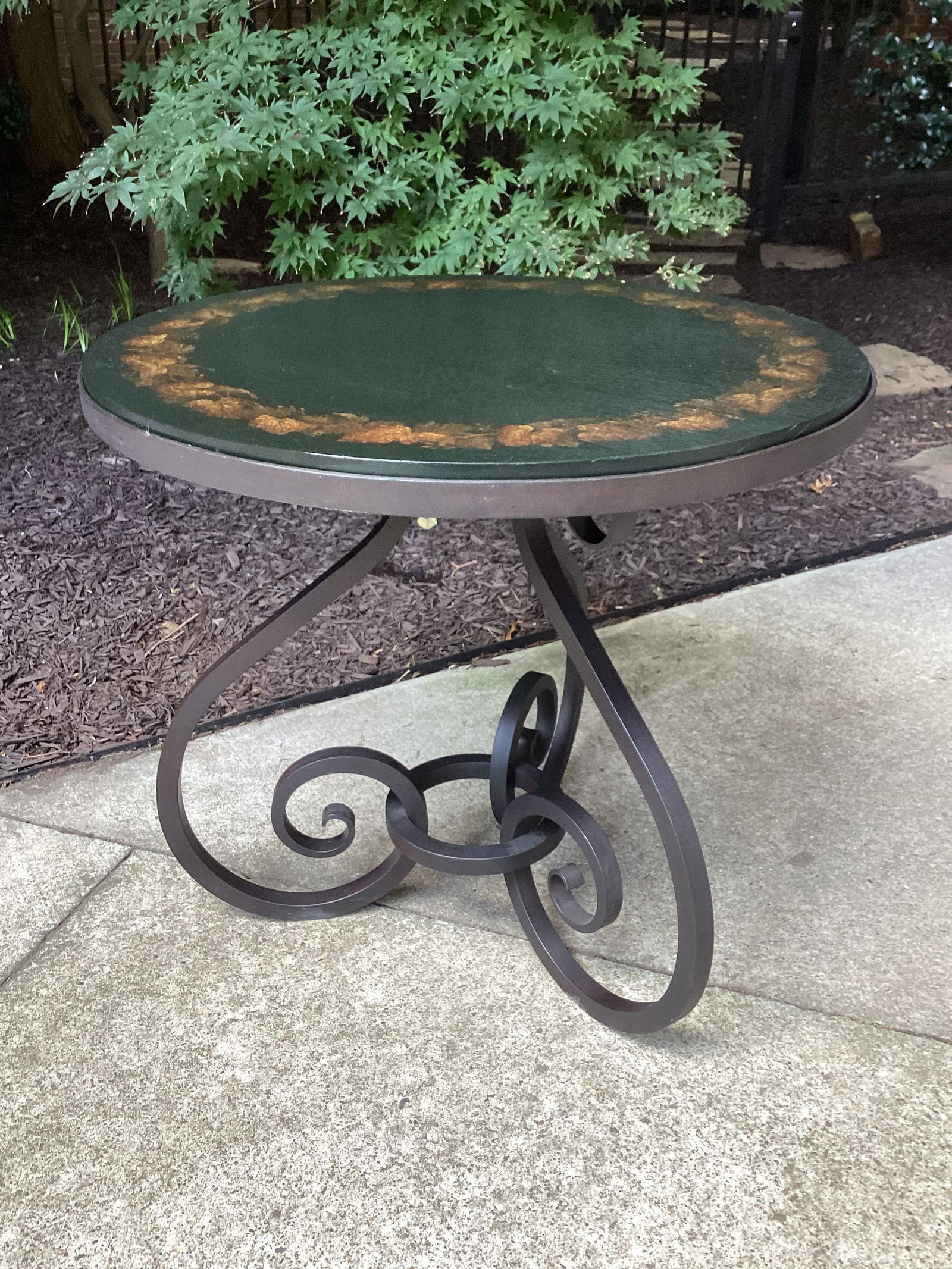 1990s Wrought Iron Brunschwig & Fils Hand Painted Accent Table - 5