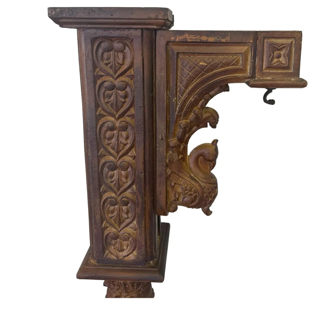 1970s Vintage Hand Carved Tall Freestanding Column With Hook - 3