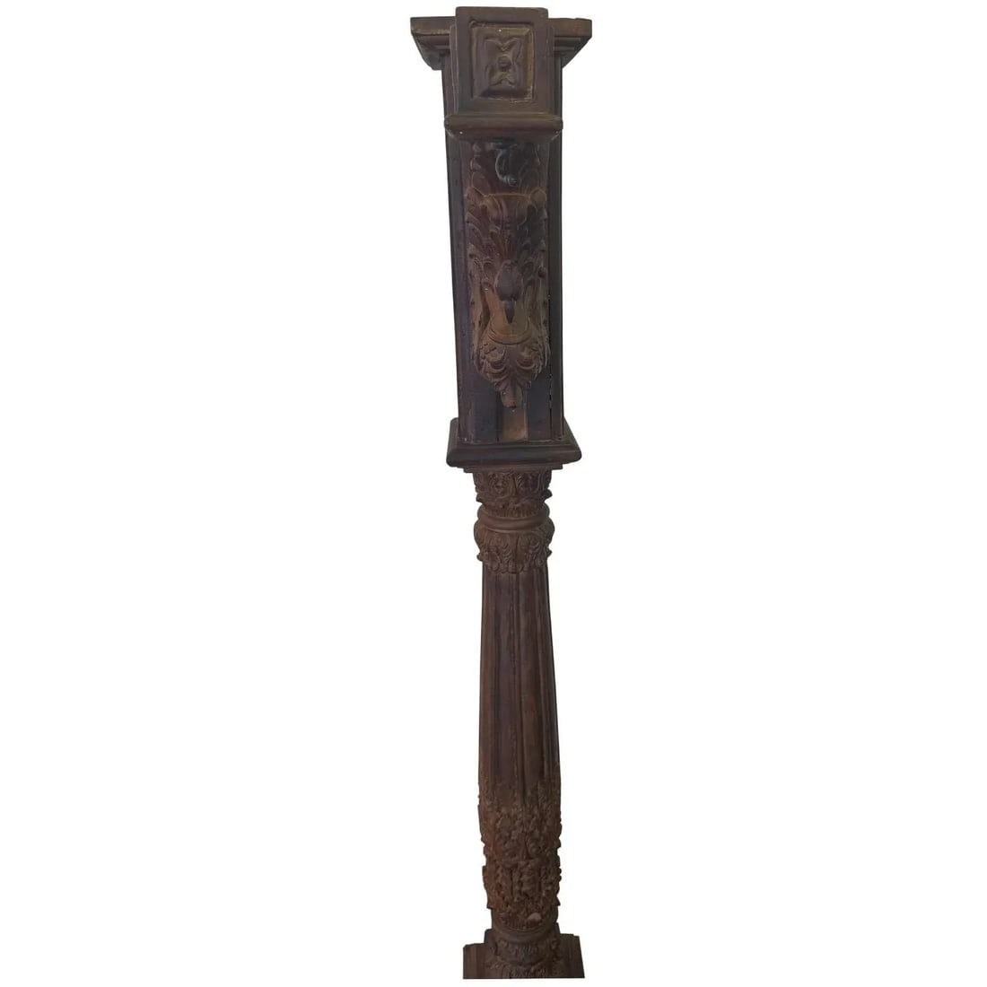 1970s Vintage Hand Carved Tall Freestanding Column With Hook - 5