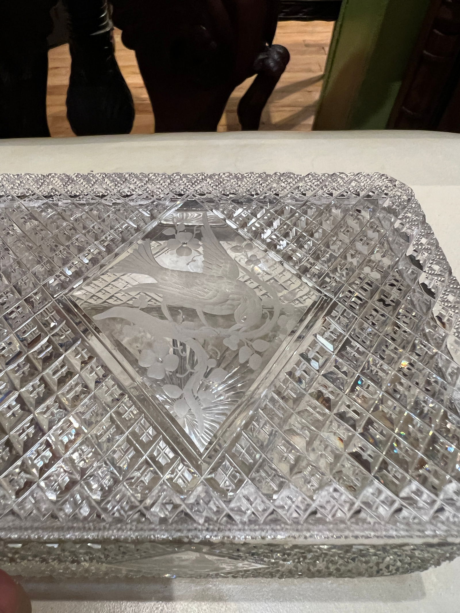 Fine Hawkes Cut Crystal & Sterling Silver Ornithological Motif Box - 7