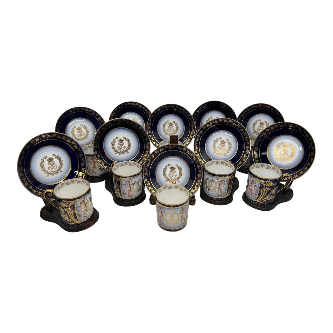 Sevres 19th C., Chateau Des Tuileries 1846 Louis Phillippe Cup / Saucer Set: Sevres, 20 Pieces (10 Sets) Circa 1846. Made for the Chateau Des Tuileries service of Louis Phillippe This exquisite Sèvres porcelain cup and saucer grouping (10 sets) dates to the