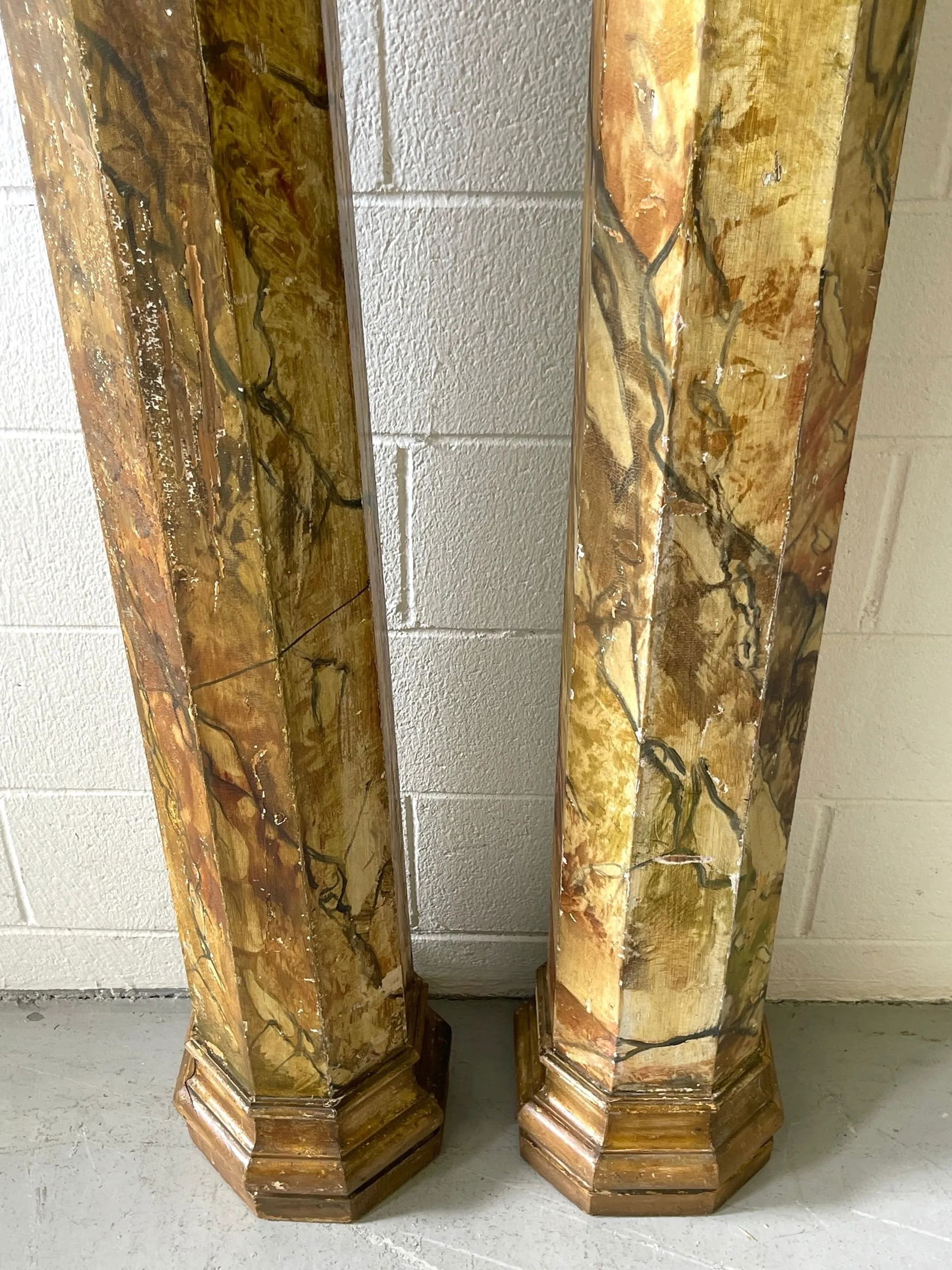 19th Century Tuscan Marbleized, Carved & Gilt 76" Columns/ Pedestals - a Pair - 12