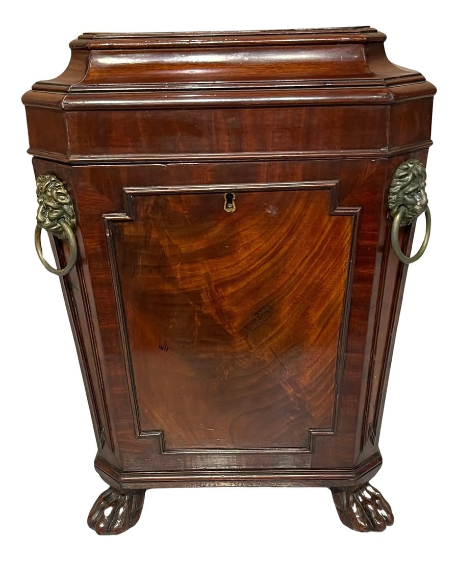 Diminutive Regency Mahogany & Brass Cellarette, Attributed to Gillows & Co.: Diminutive Regency Mahogany and Brass Cellarette, Attributed to Gillows & Co. England, circa 1820 A rare and unusual diminutive Regency mahogany and brass cellarette, attributed to the esteemed