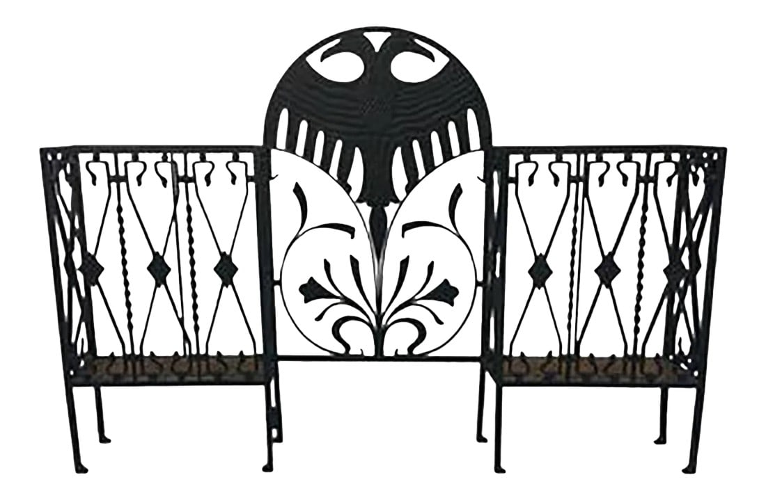 1940s Iron Hall Tree or Umbrella Stand in the Manner of Diederich: In the Style of William Hunt Diederich Period 1920-1949 Materials Wrought Iron Dimensions W. 49 in; H. 35 in; D. 6 in; W. 124.46 cm; H. 88.9 cm; D. 15.24 cm; Condition Good. Creation Date Circa