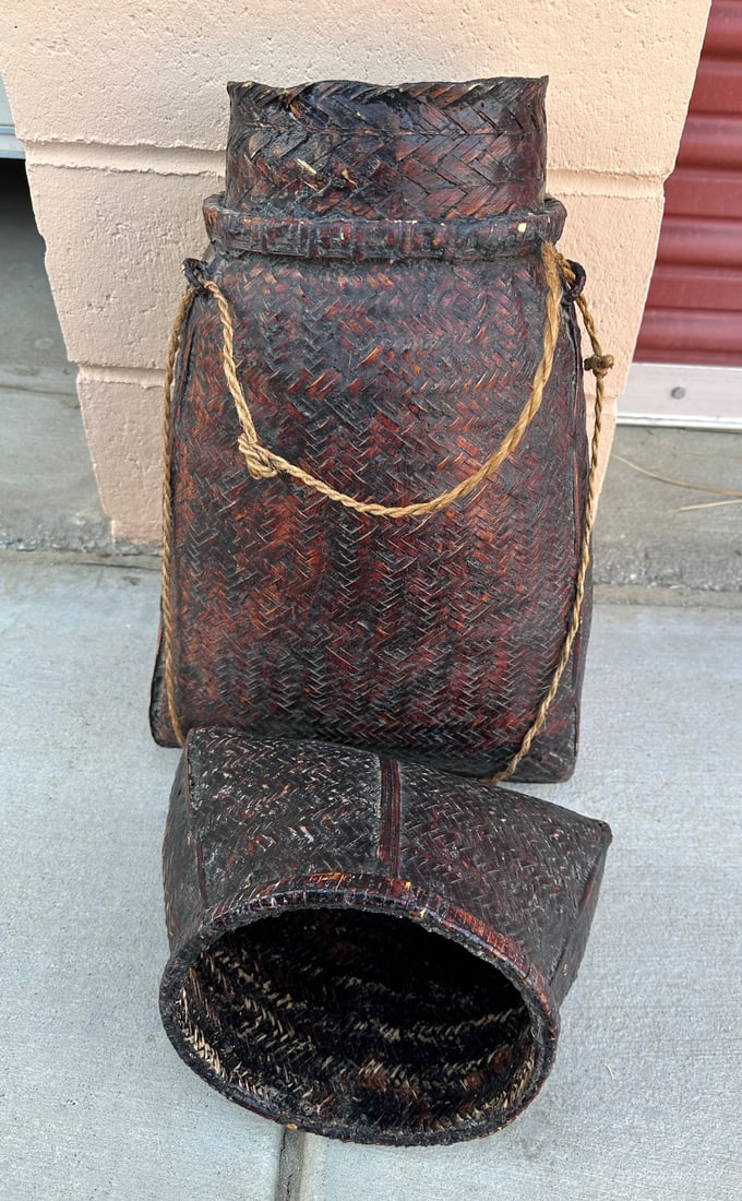 Antique Lacquered Karen Tribe Basket - 2