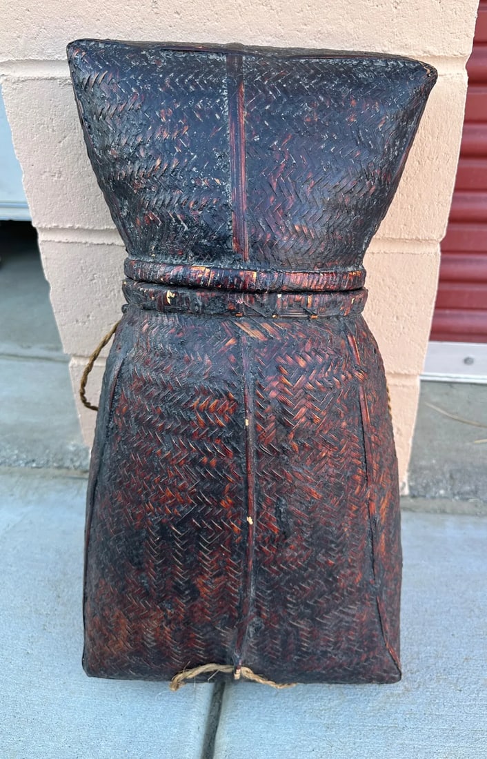 Antique Lacquered Karen Tribe Basket - 8
