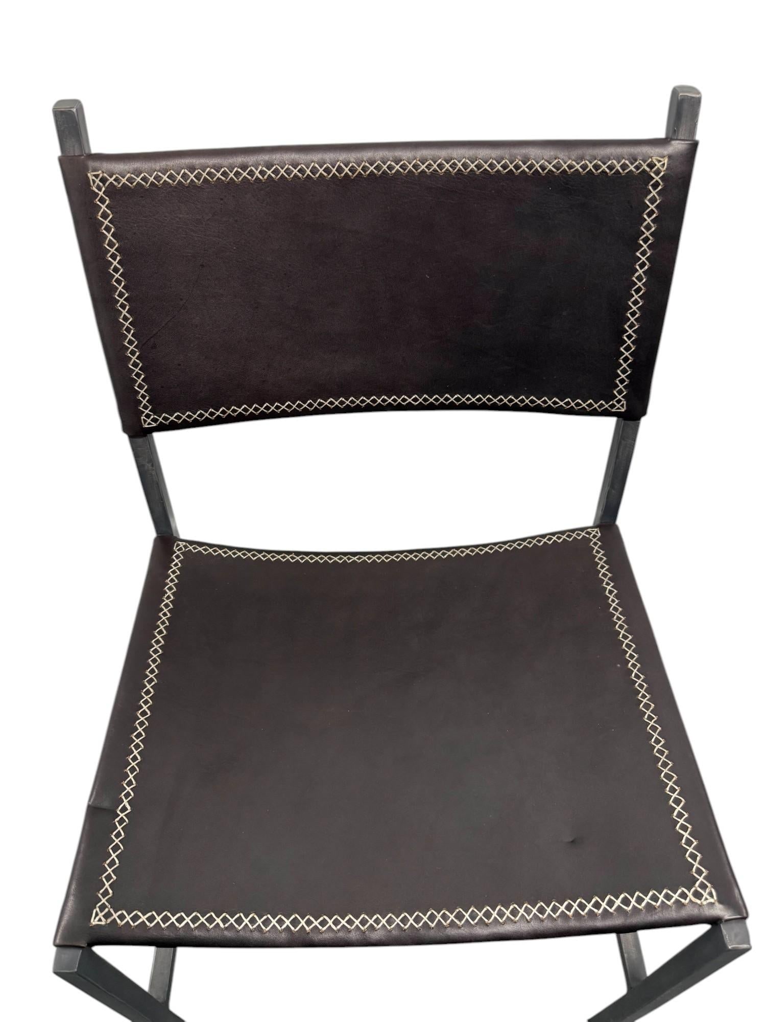 Sol & Luna Brown Leather and Iron Bar Stool - 3