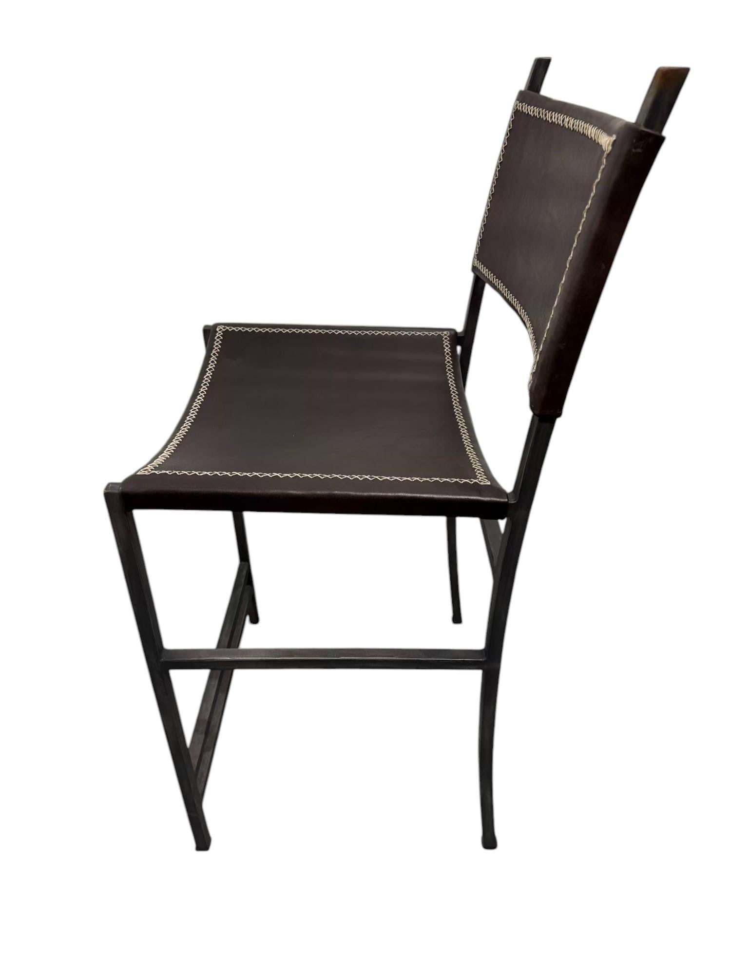 Sol & Luna Brown Leather and Iron Counter Stool - 4