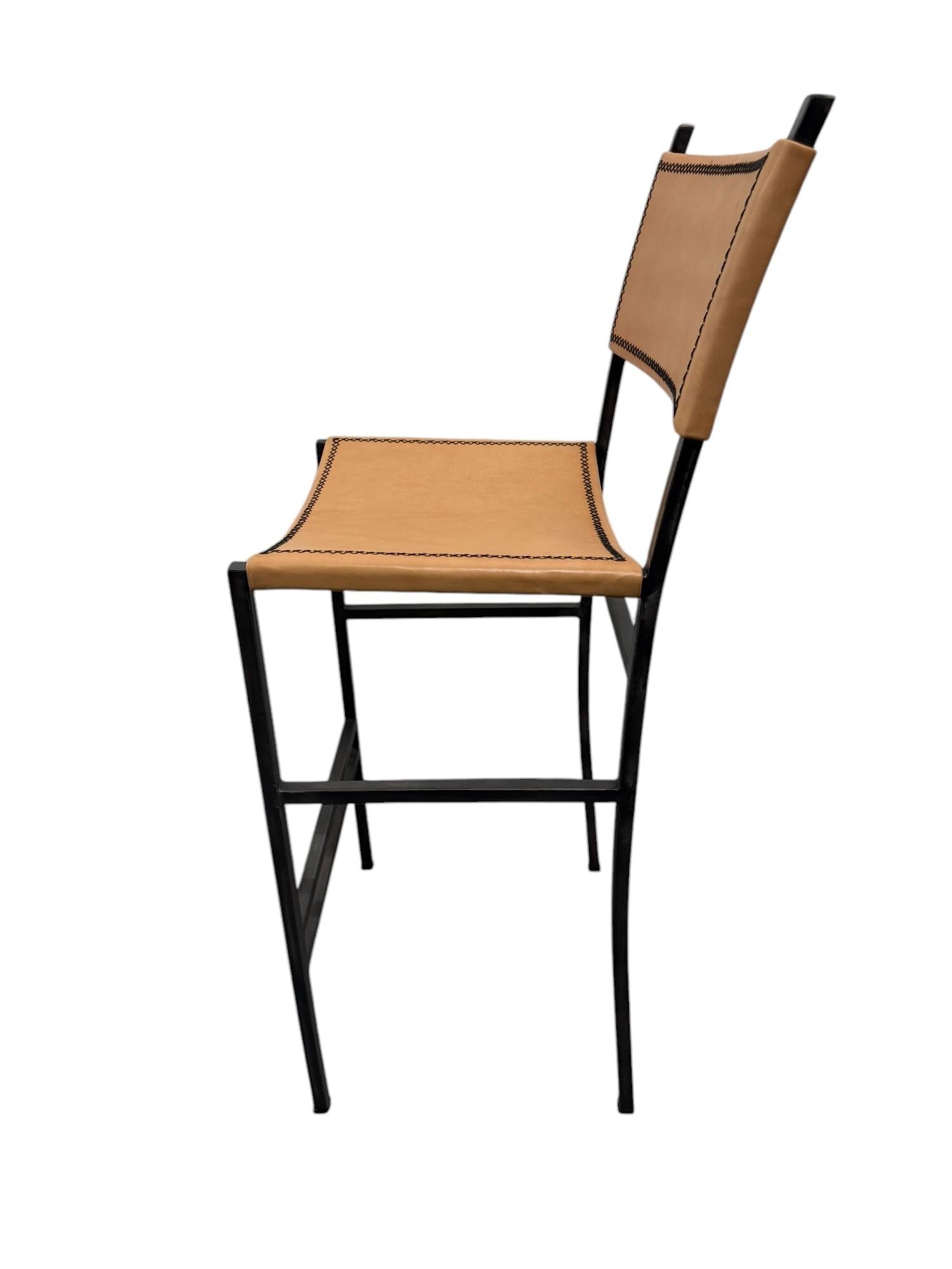 Sol & Luna Tan Leather and Iron Bar Stool - 5
