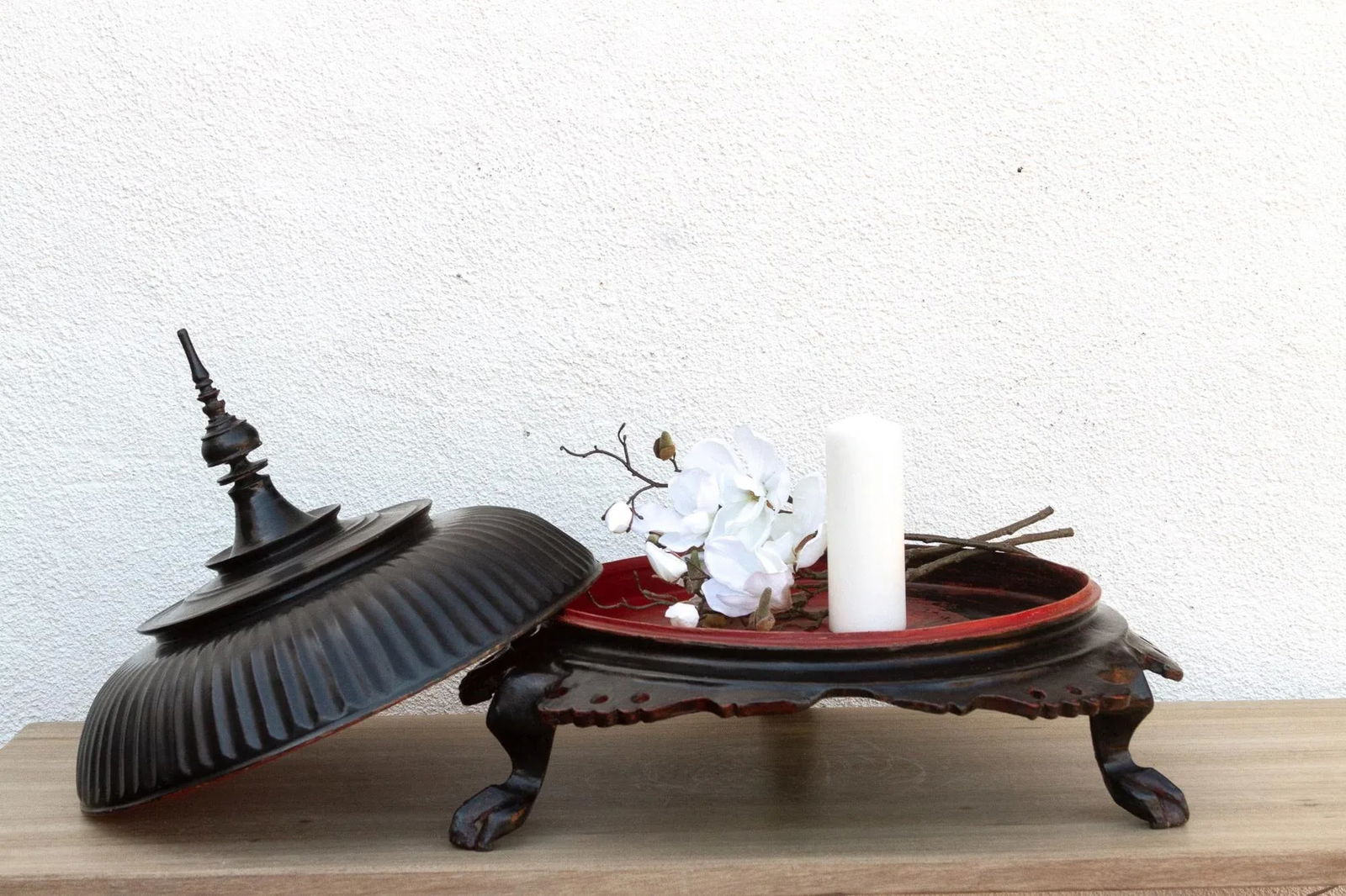 Antique Black Lacquered Burmese Offering Vessel - 2