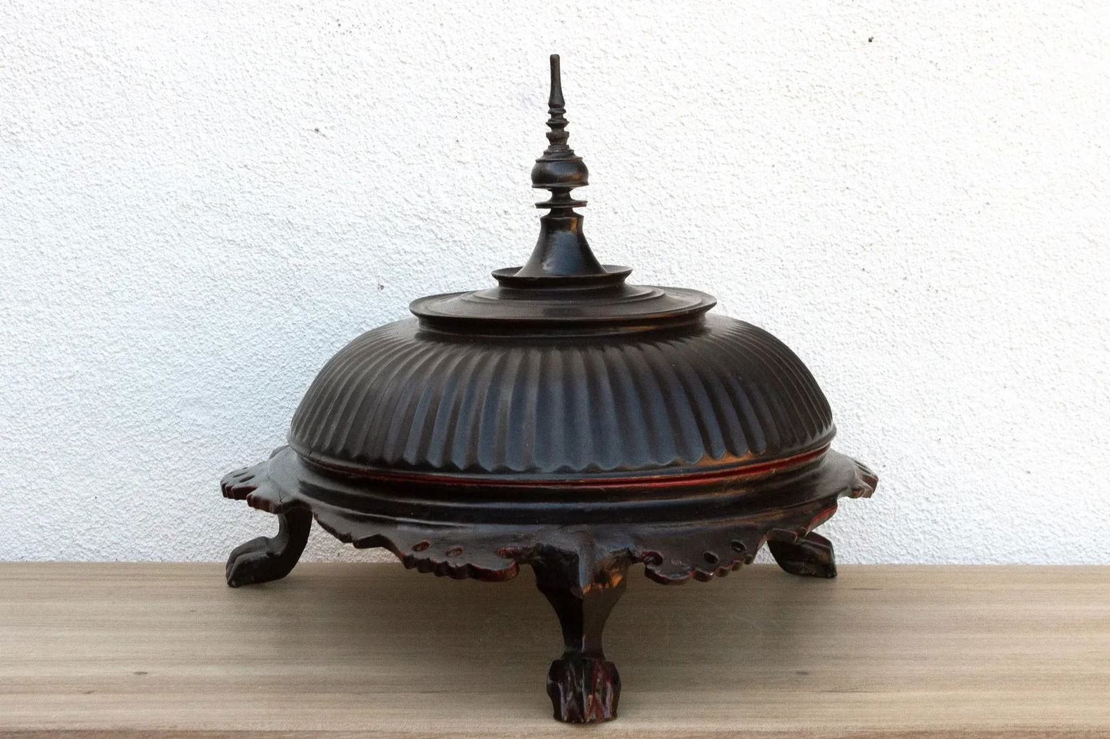 Antique Black Lacquered Burmese Offering Vessel - 4
