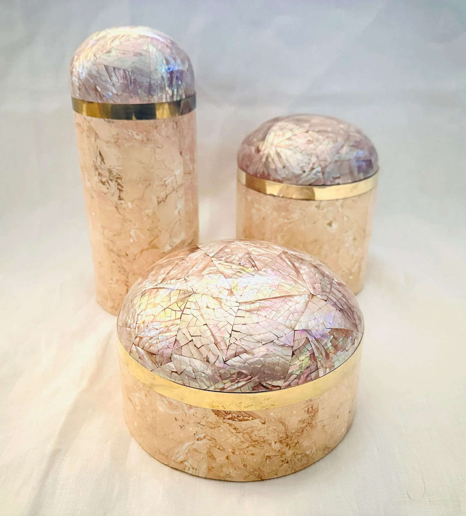 Post Modern Set of 3 Peach/Pink Tessellated Stone- Dome Lid Boxes - 2