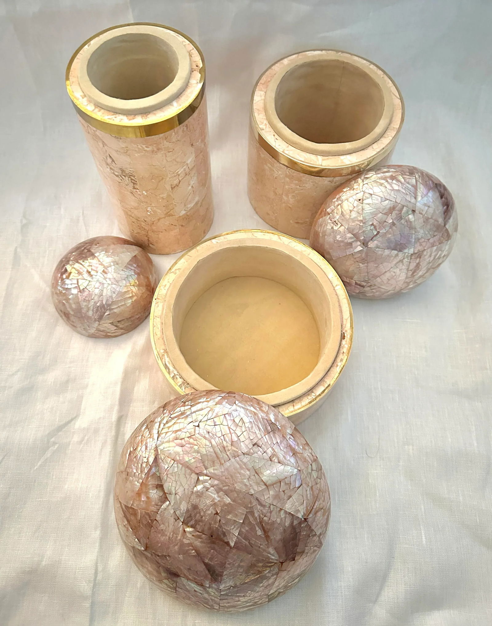 Post Modern Set of 3 Peach/Pink Tessellated Stone- Dome Lid Boxes - 4