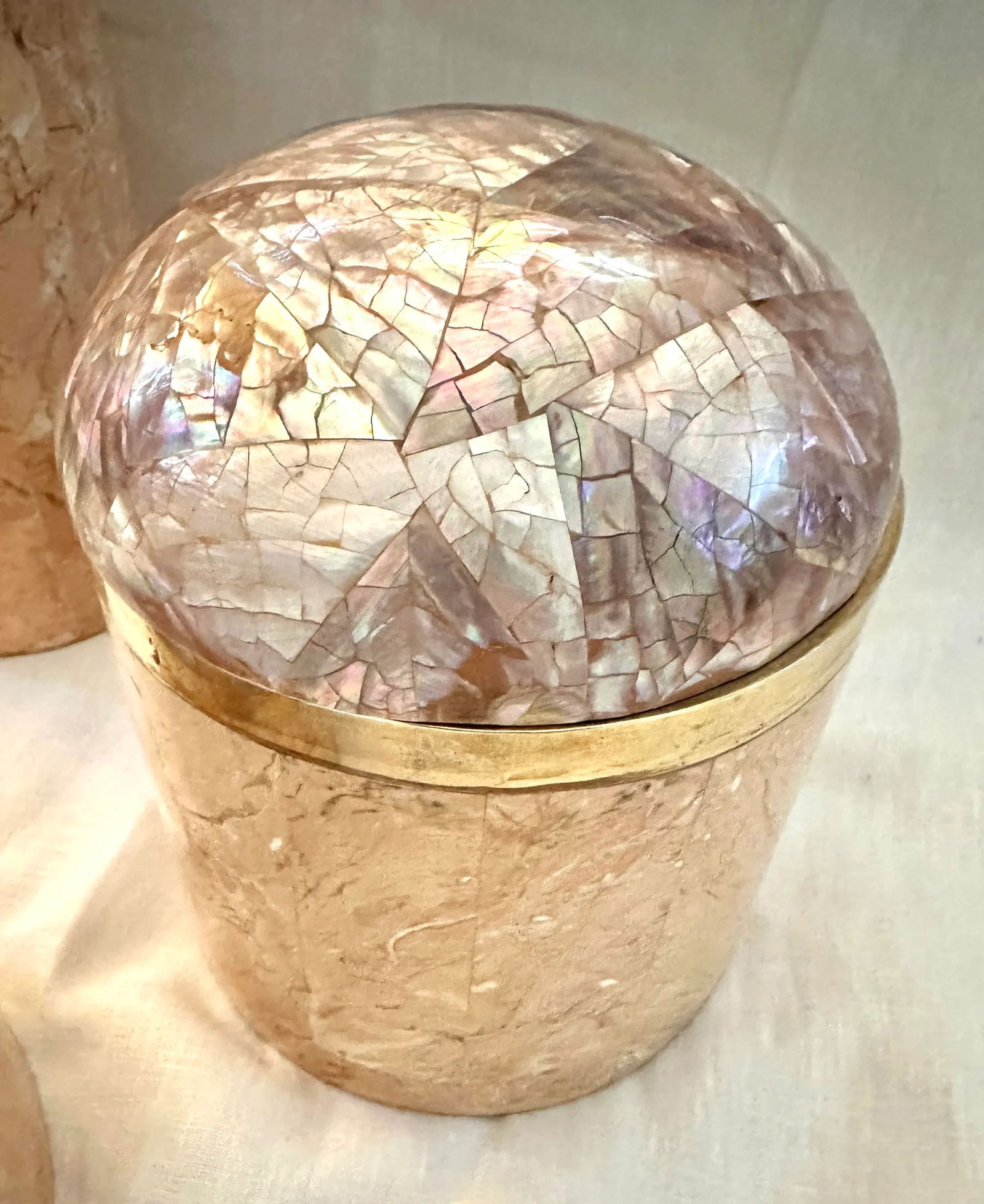 Post Modern Set of 3 Peach/Pink Tessellated Stone- Dome Lid Boxes - 7