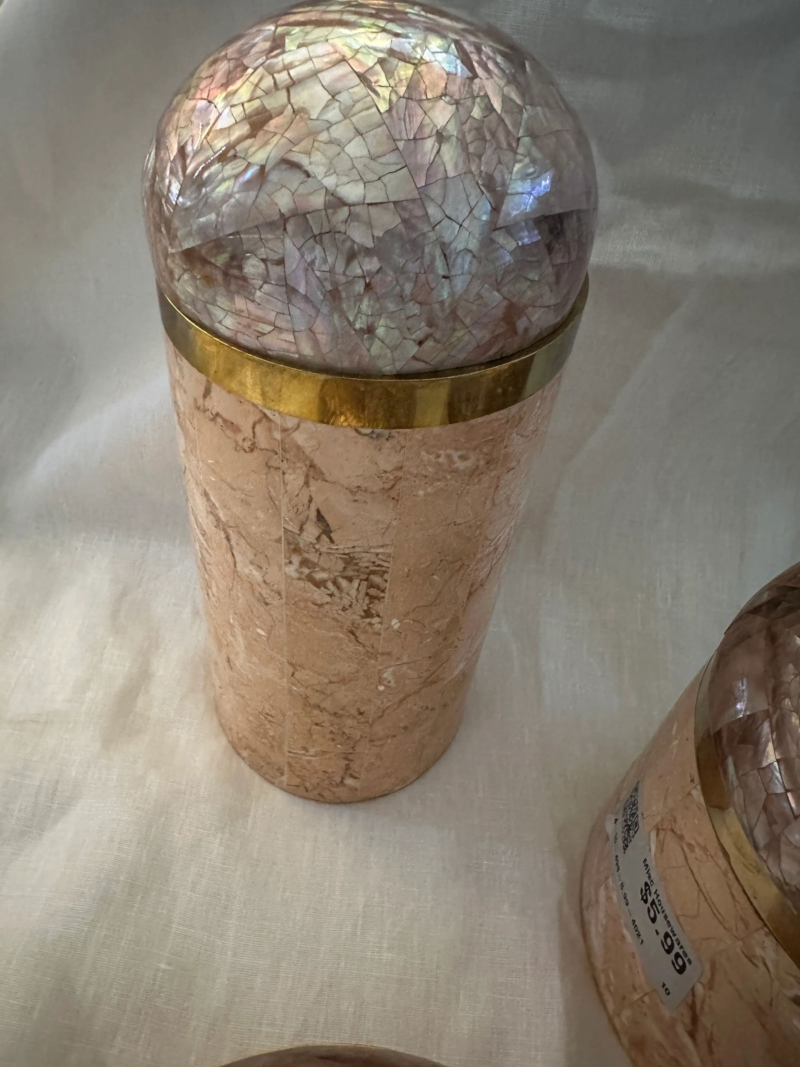 Post Modern Set of 3 Peach/Pink Tessellated Stone- Dome Lid Boxes - 8