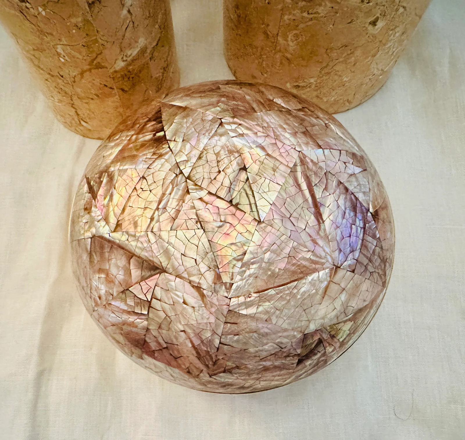 Post Modern Set of 3 Peach/Pink Tessellated Stone- Dome Lid Boxes - 9