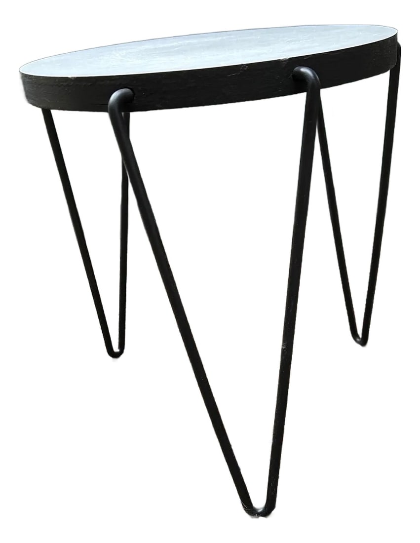 Hairpin-Leg Table by Pratt & Cohen: Iconic hair-pin end table was originally designed by Henry P. Glass in 1941. He created it at the time when materials and labor were scarce due to the war. His design is simple, sturdy and