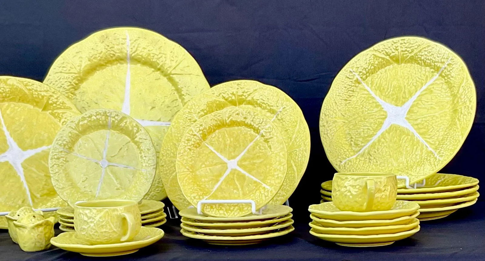 Yellow Portuguese Cabbage Leaf Dinnerware Set of Fifty Four Pieces - 4