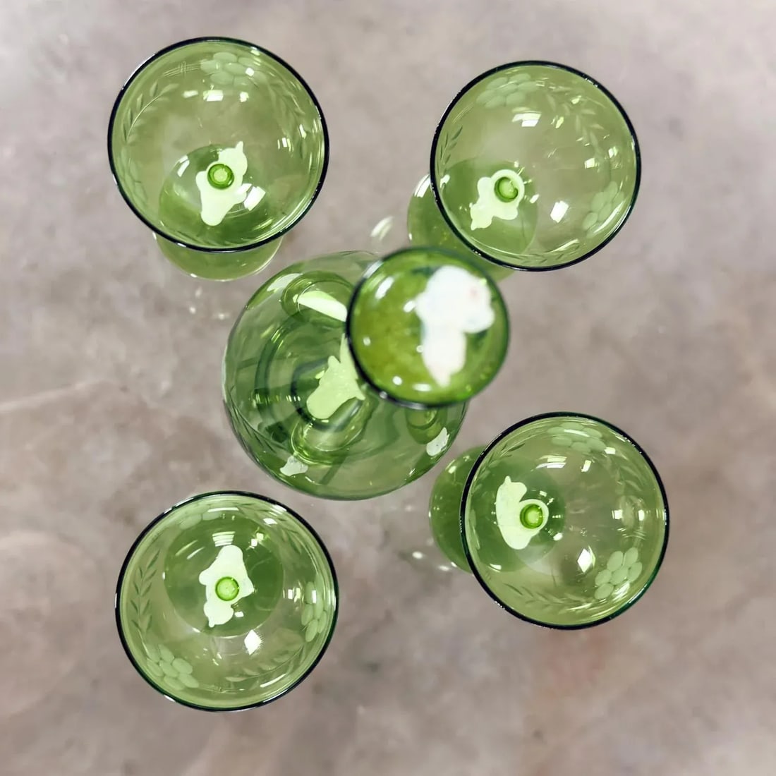 Early to Mid-20th Century Art Deco to Art Nouveau Bimini Austrian Art Glass Set 1 Decanter & 4 Coupe - 5