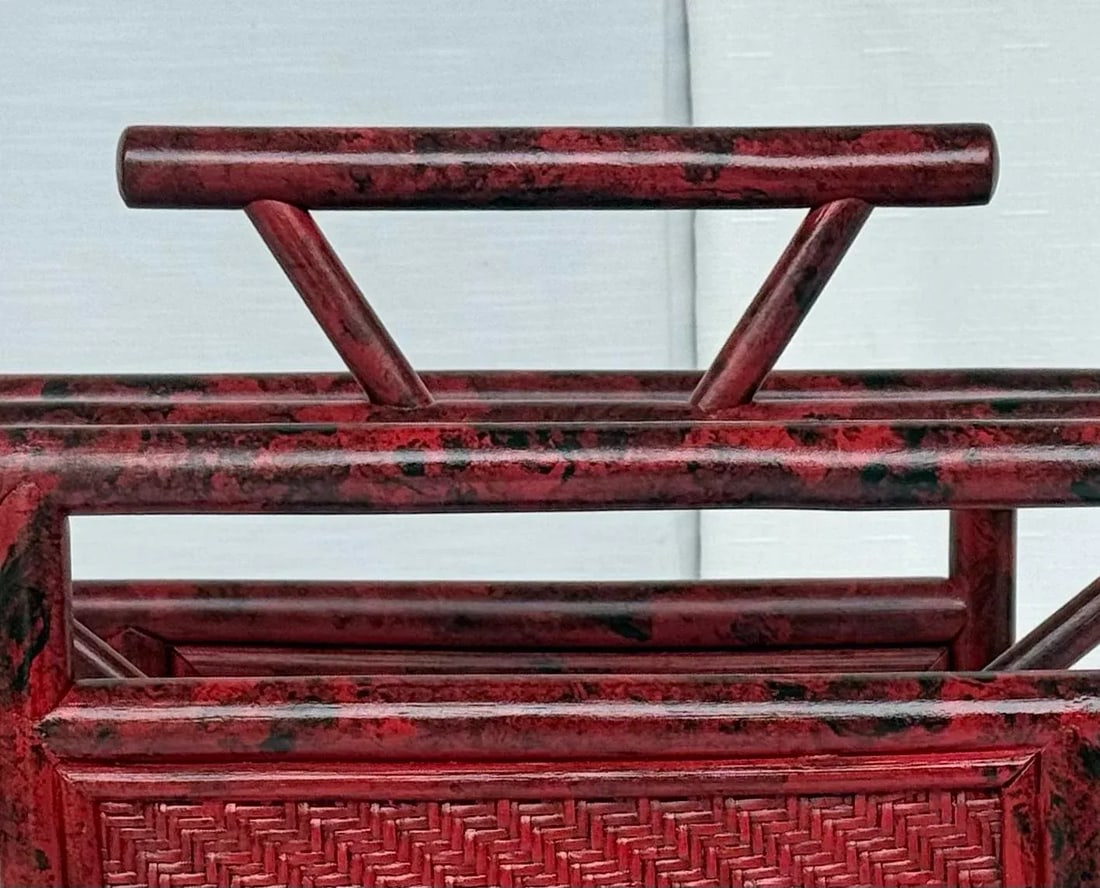 Vintage Vermillion Red Faux Tortoiseshell Pagoda Magazine Vinyl Record Rack - Newly Painted - 3
