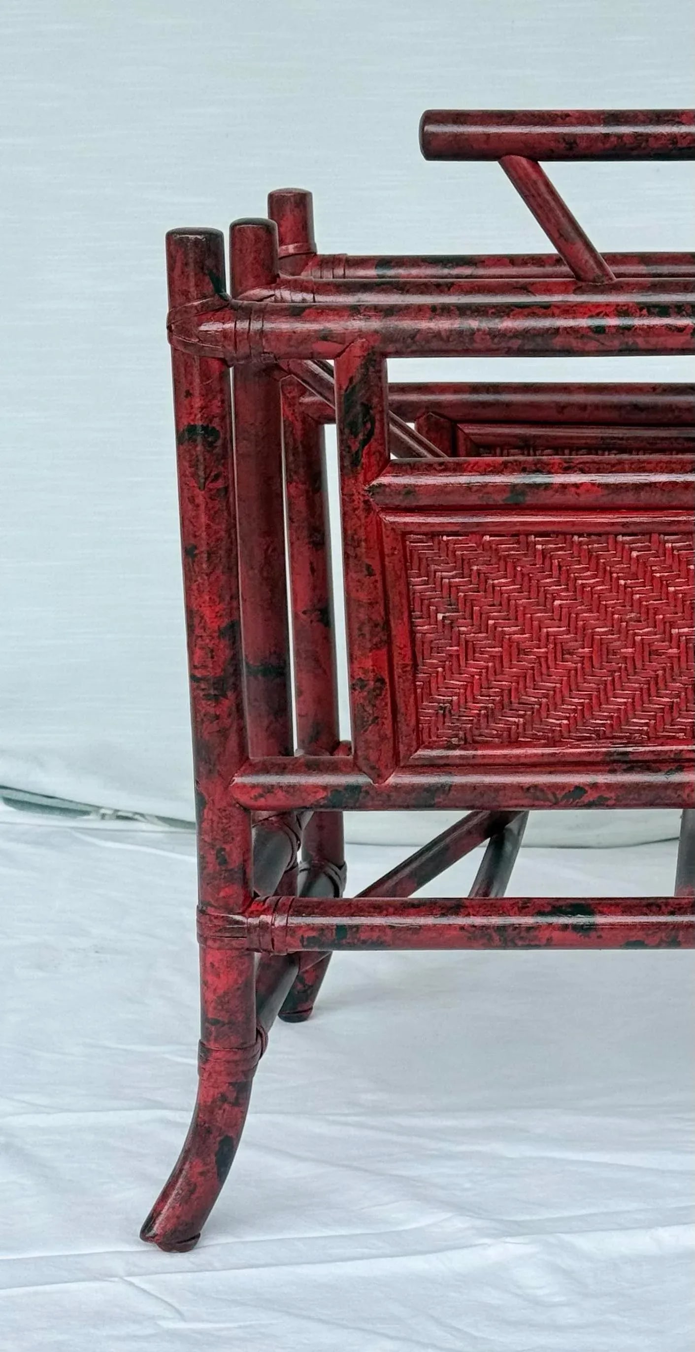 Vintage Vermillion Red Faux Tortoiseshell Pagoda Magazine Vinyl Record Rack - Newly Painted - 4