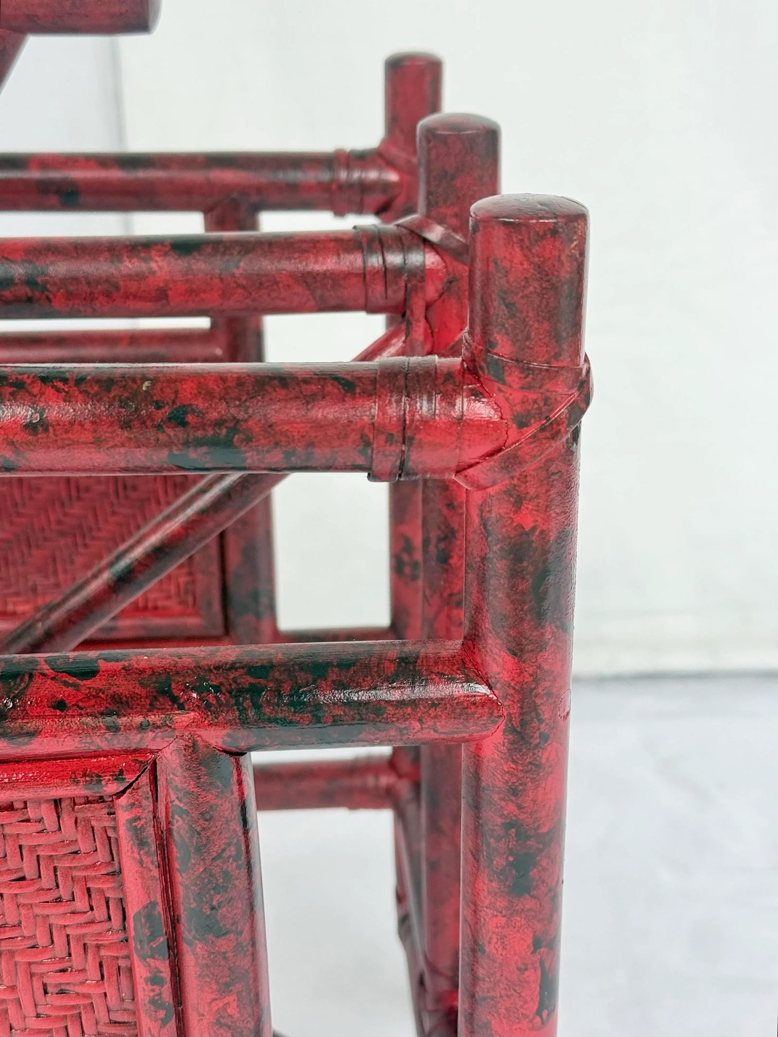 Vintage Vermillion Red Faux Tortoiseshell Pagoda Magazine Vinyl Record Rack - Newly Painted - 5