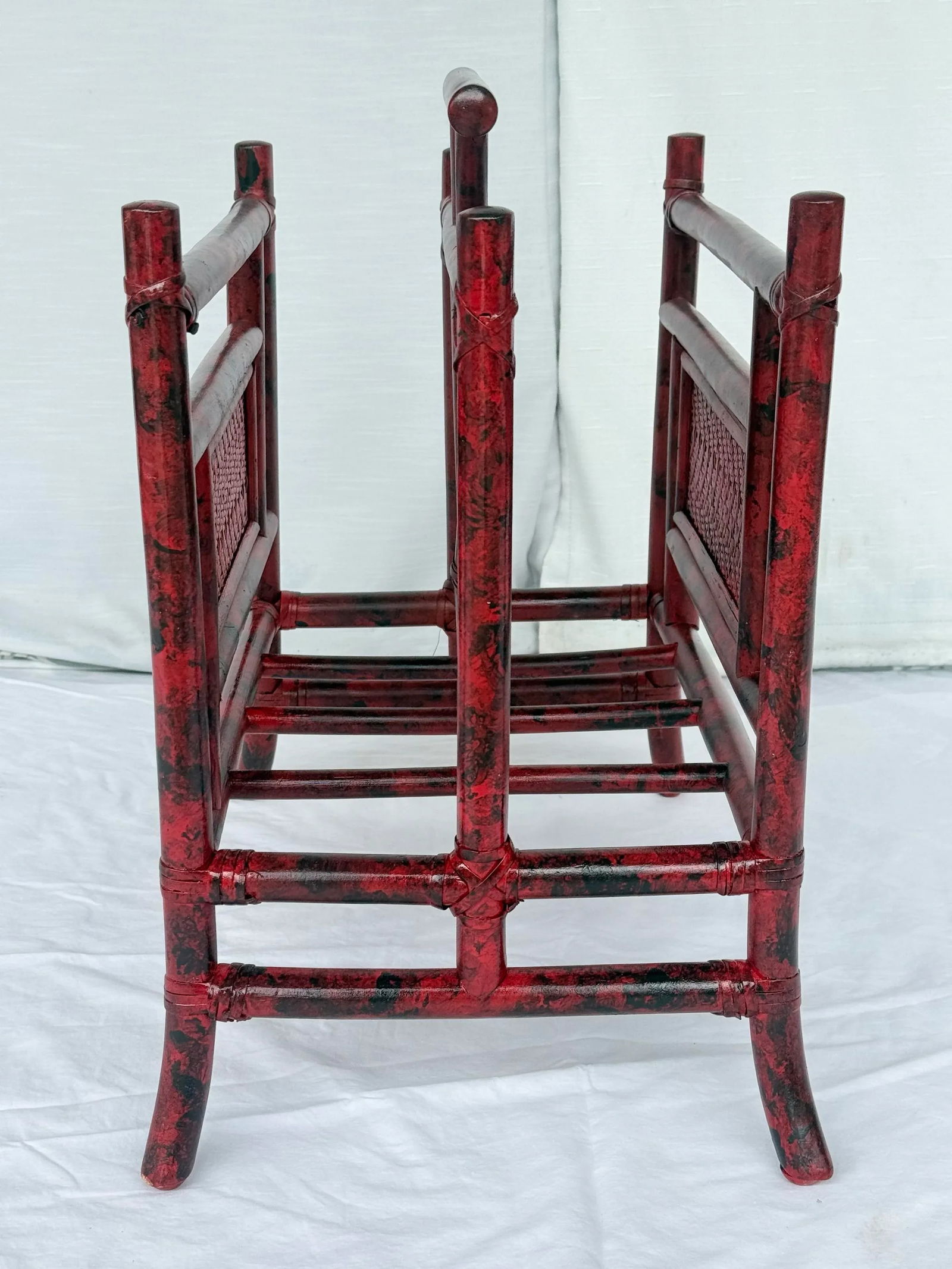 Vintage Vermillion Red Faux Tortoiseshell Pagoda Magazine Vinyl Record Rack - Newly Painted - 6