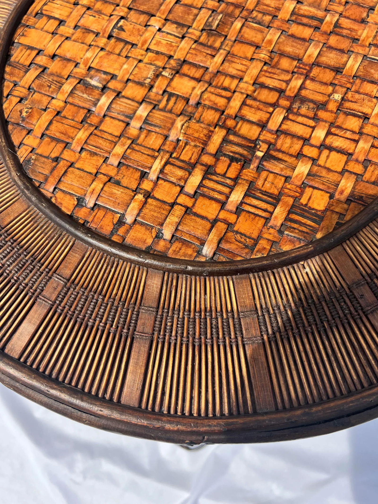 1970s Burnt Bamboo and Rattan 6-Leg Nesting Tables by Turtle and Crane - Styled After Gabriella Cres - 4