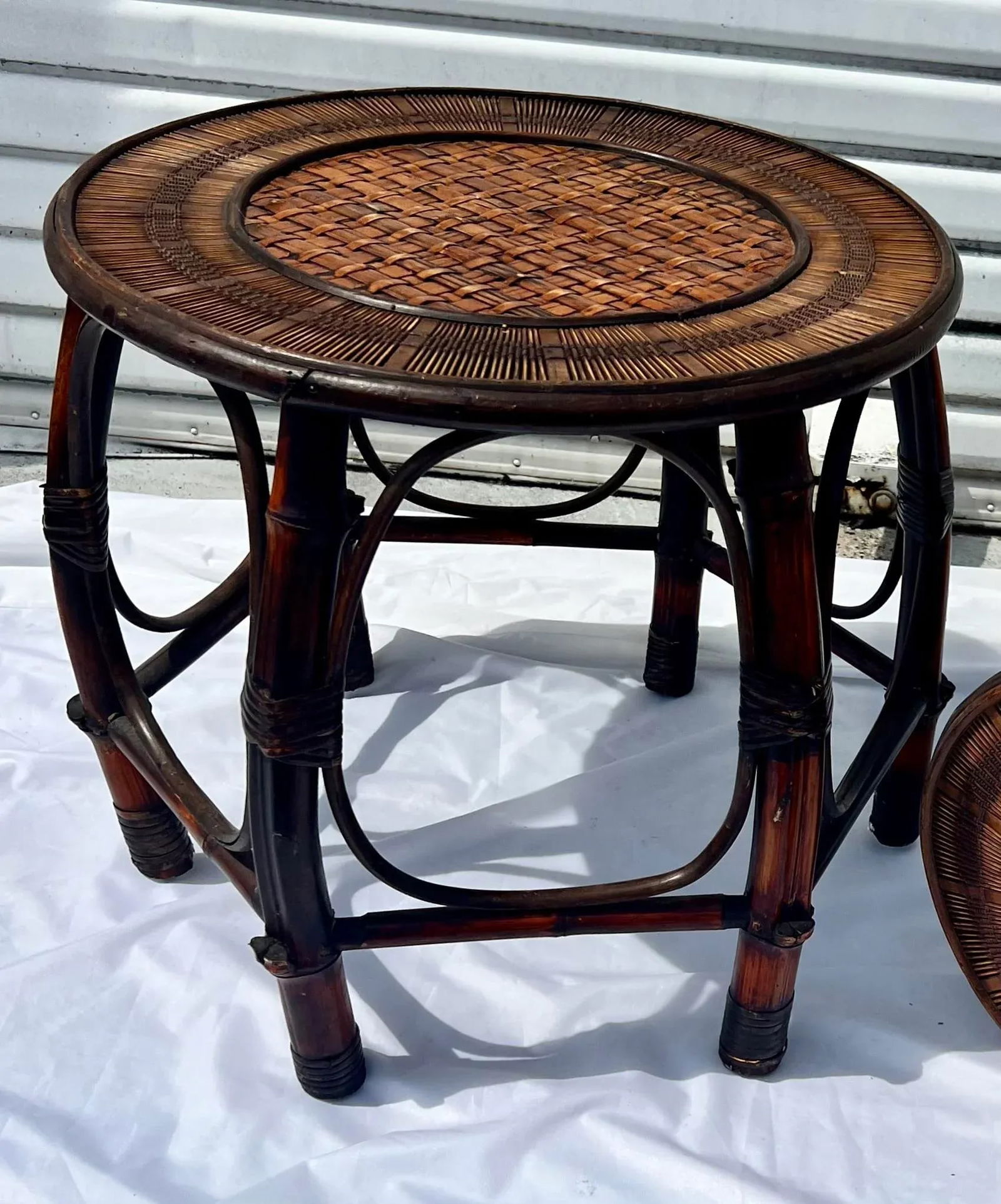 1970s Burnt Bamboo and Rattan 6-Leg Nesting Tables by Turtle and Crane - Styled After Gabriella Cres - 7