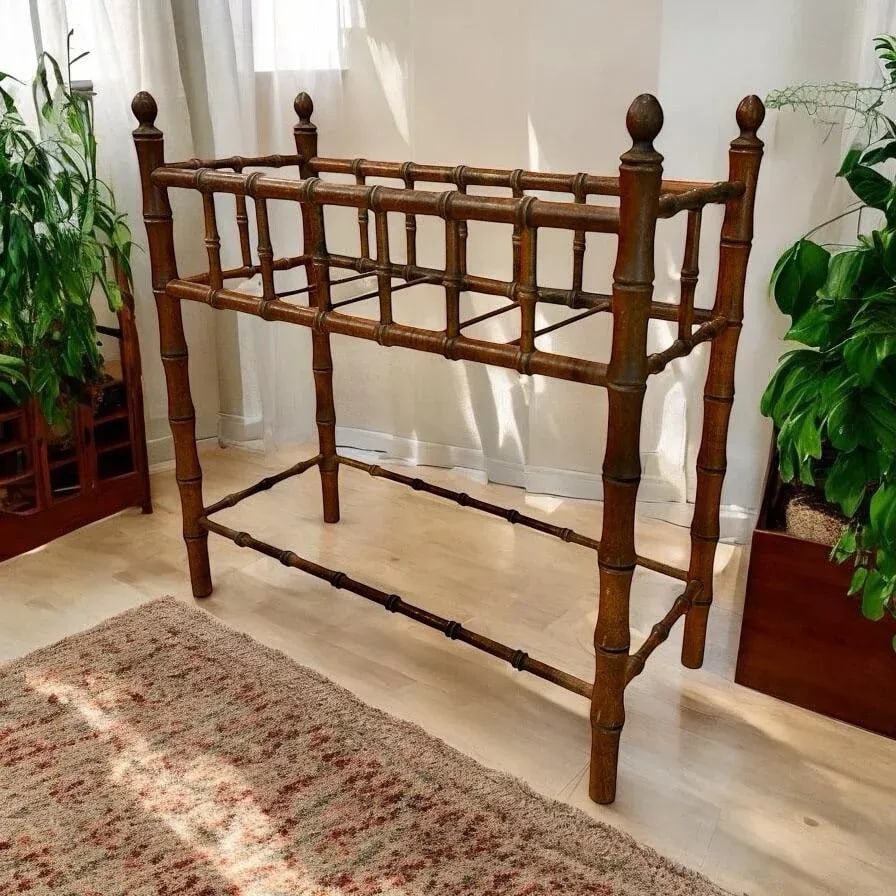 Vintage Faux Bamboo Maple Wood Plant Stand - 2