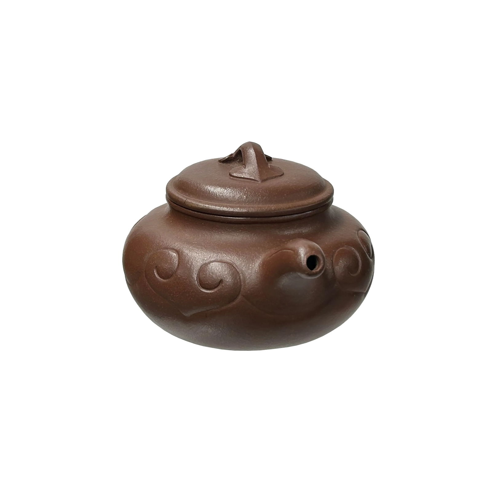 Vintage Brown Round Heart Shape Scroll Pattern Zisha Clay Teapot Art Display - 3