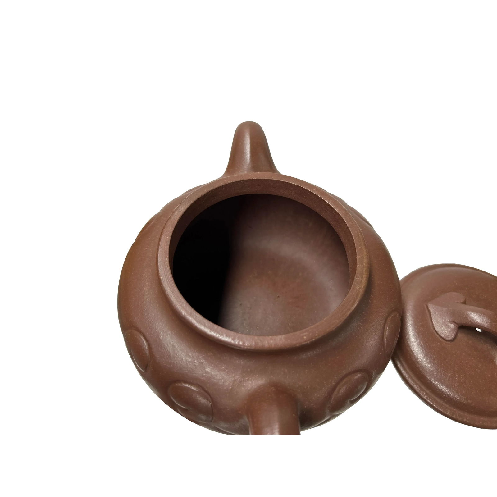Vintage Brown Round Heart Shape Scroll Pattern Zisha Clay Teapot Art Display - 8