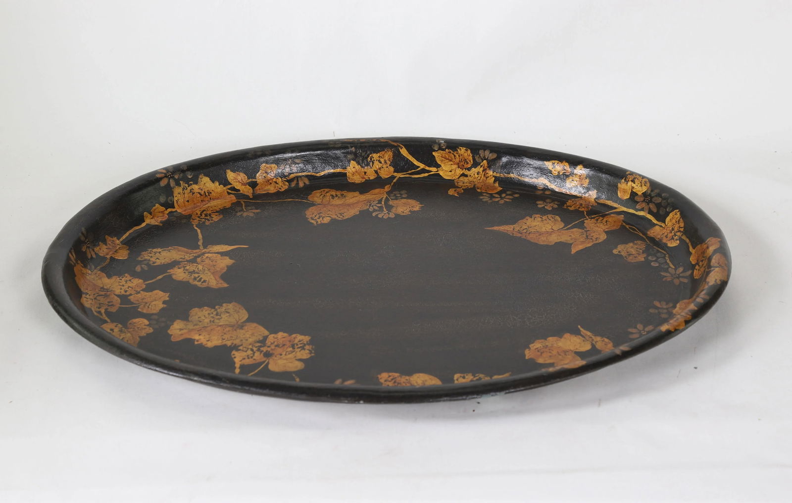 Vintage Red Hand-Painted Floral Decorative Disc/Tray - 2