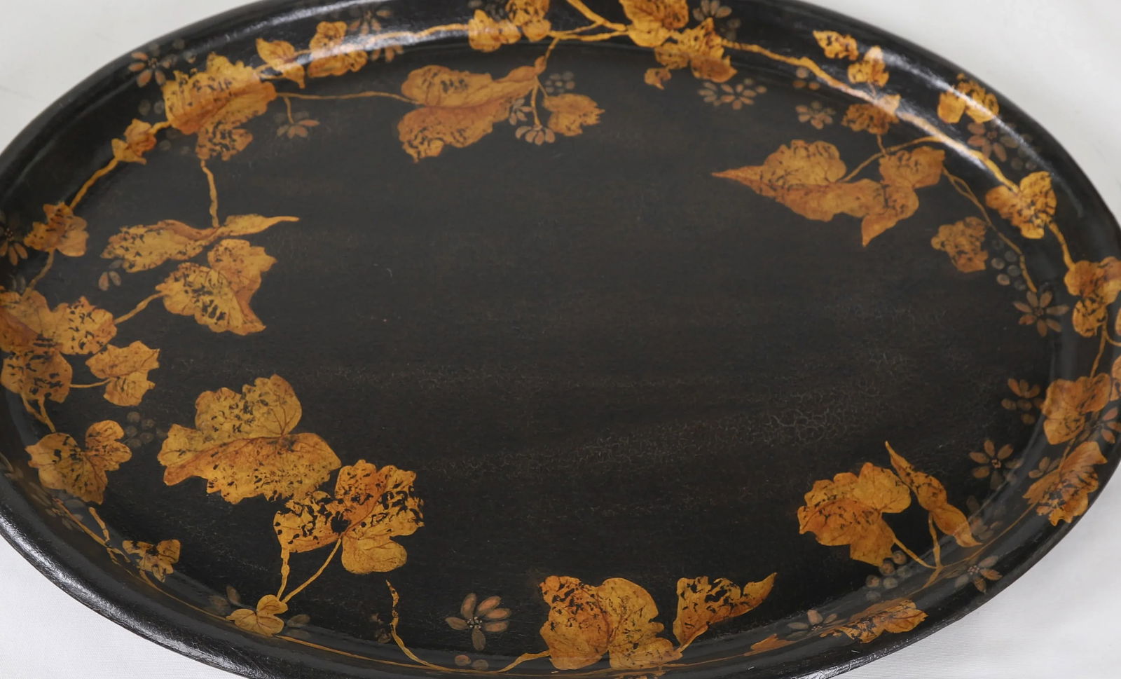 Vintage Red Hand-Painted Floral Decorative Disc/Tray - 3