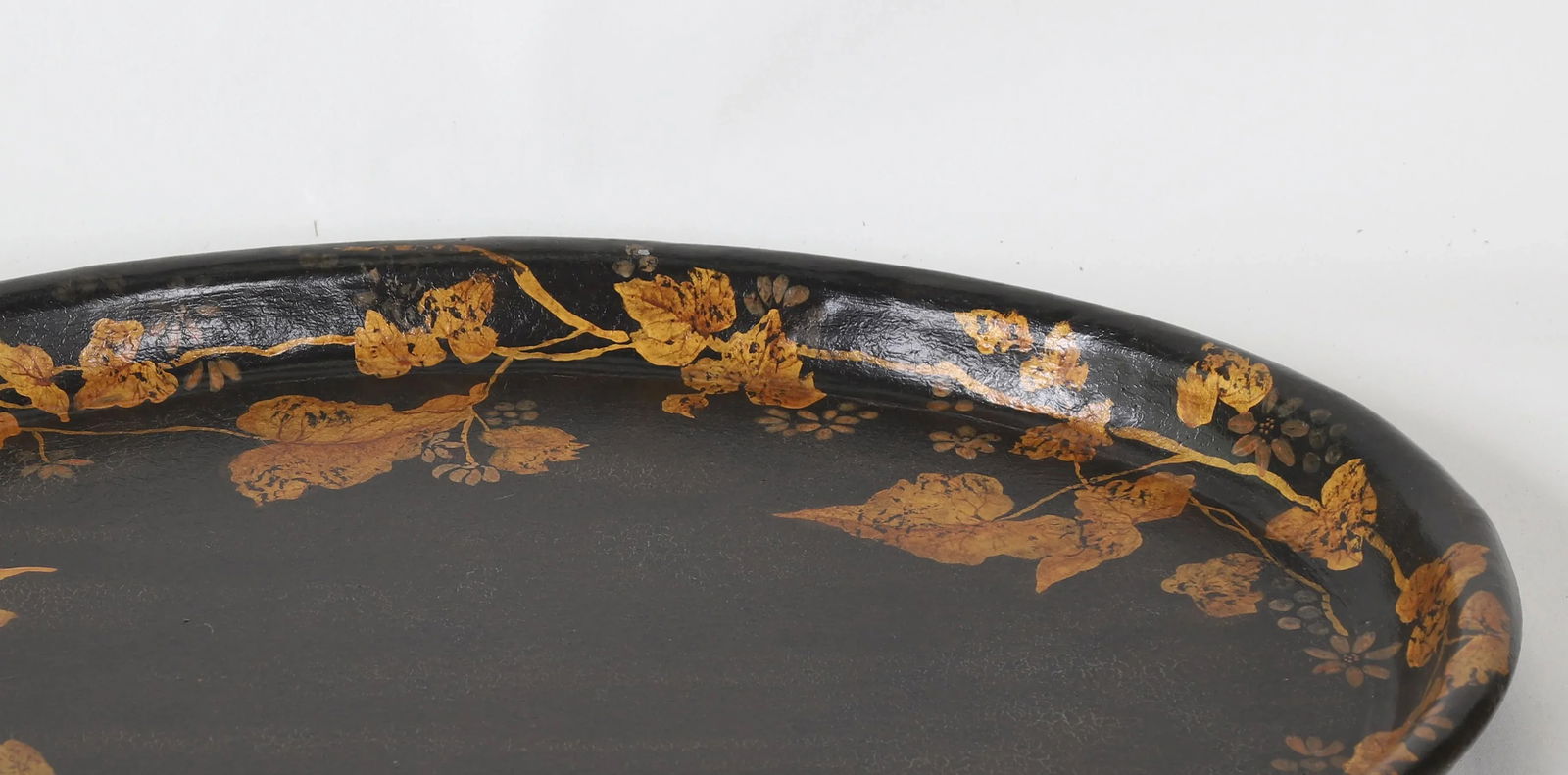 Vintage Red Hand-Painted Floral Decorative Disc/Tray - 4