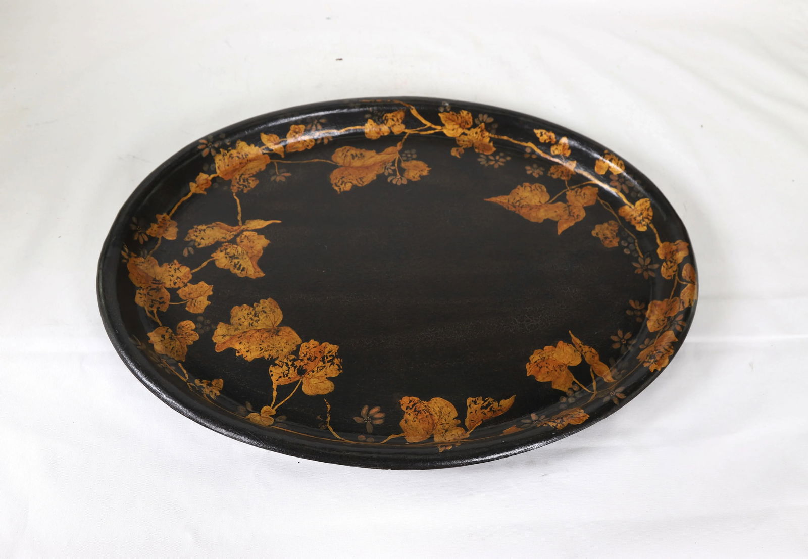 Vintage Red Hand-Painted Floral Decorative Disc/Tray - 6